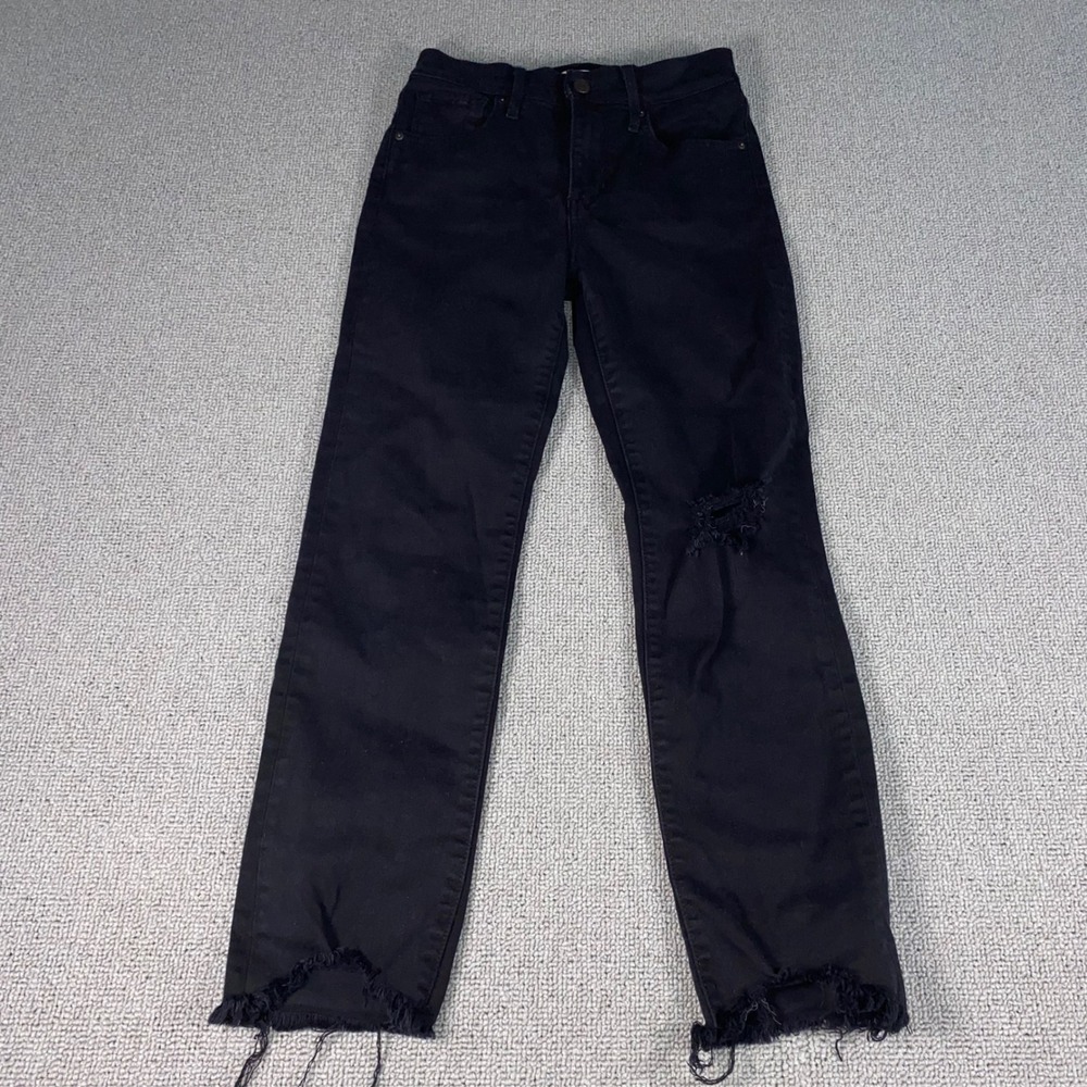 Levis Premium 724 Jeans Womens 25 Black High Rise Straight Crop Distressed 24x24